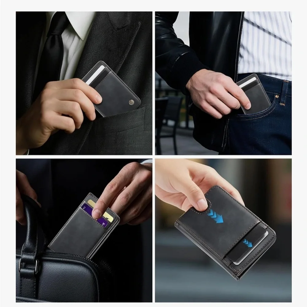 Wallet unisex RFID Blocking Card Holders And Money Slots Retro Black/347-Lb2